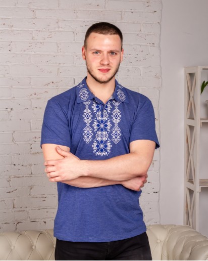 Купить мужскую футболку вышиванку Руслан  (джинс-синий с синим) в Украине от Галычанка