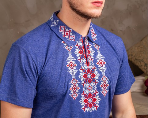 Купити чоловічу футболку вишиванку Руслан (джинс-синій з червоним ) в Україні від Галичанка фото 2