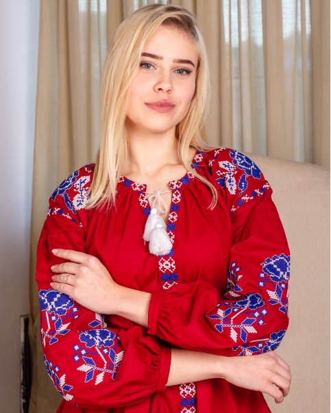 Вишите плаття Паризька троянда (вишневий) купити в Україні від виробника Галичанка фото 2