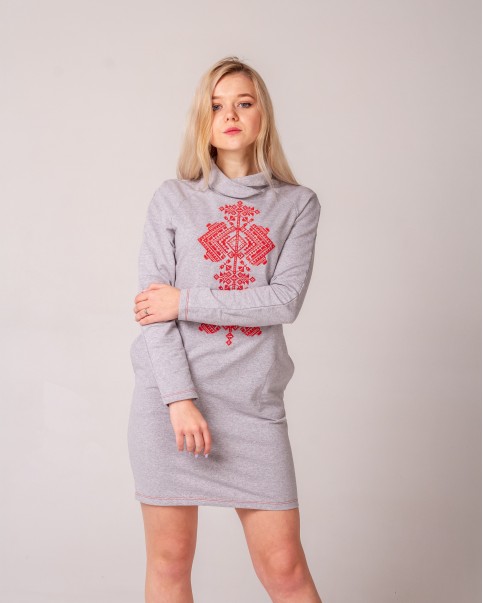 Вишите плаття Гердан (сірий з червоним) купити в Україні від виробника Галичанка фото 2