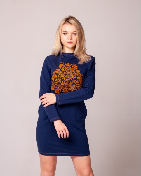 Вишите плаття Гердан (синій з золотом) купити в Україні від виробника Галичанка фото 2