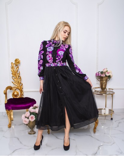 Купить вышитое платье Жанетта ( черный)  в Украине от производителя Галычанка