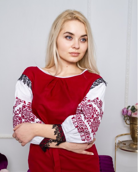 Вишите плаття  Даяна  ( вишневий)  купити в Україні від виробника Галичанка фото 2