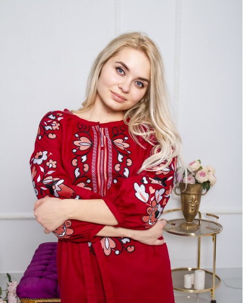 Вишите плаття Меланія ( вишневий)  купити в Україні від виробника Галичанка фото 1