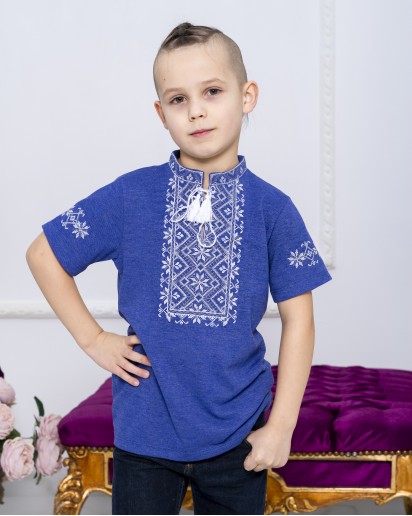 Купить вышитую футболку для мальчика Зорянчик ( джынс с белым) - цена от производителя Галичанка