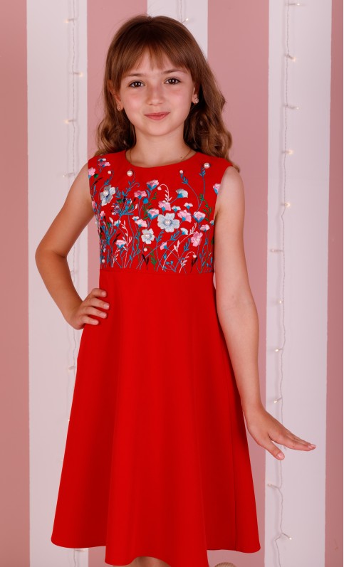 Вишита сукня для дівчинки Амелі червона фото 1
