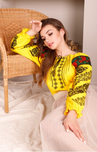 Купить вышиванку женскую Аничка (желто черная) в Украине от Галычанка