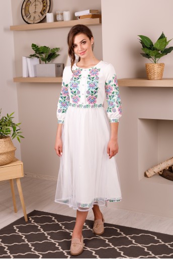 Купить вышитое платье Божена (белая) в Украине от производителя Галычанка