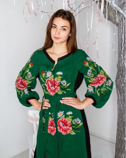 Вишите плаття Роксолана (зелено-чорна) купити в Україні від виробника Галичанка фото 2