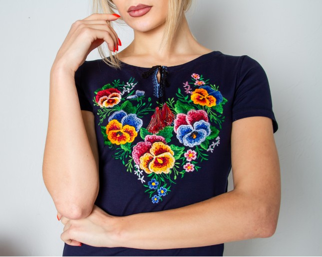 Купить женскую футболку вышиванку Анютка темно синяя в Украине от Галычанка
