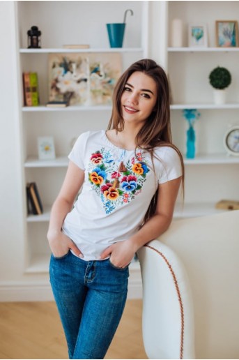 Купить женскую футболку вышиванку Анюта белая в Украине от Галычанка