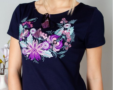 Купити жіночу футболку вишиванку Петриківка (голуба) в Україні від Галичанка фото 2