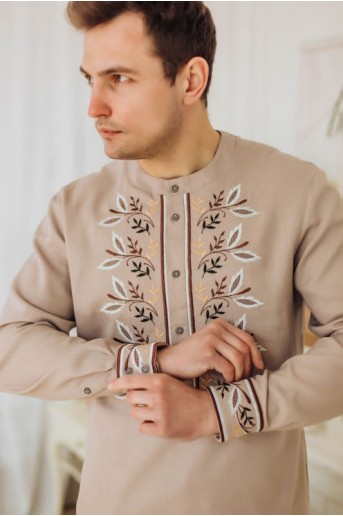 Купить мужскую вышитую рубашку Єремій (кавовий з коричневим) в Украине от Галычанка