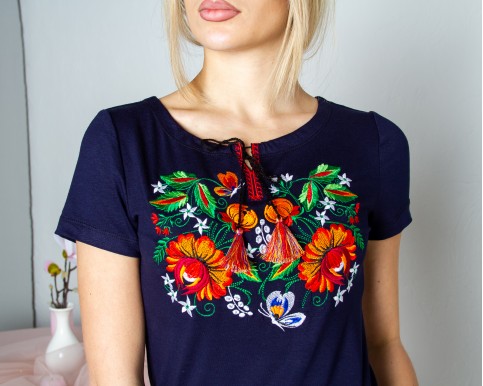 Купити жіночу футболку вишиванку Мазурка (темно синя) в Україні від Галичанка фото 2
