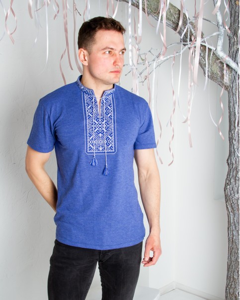 Купити чоловічу футболку вишиванку Традиція (джинс синій з синім) в Україні від Галичанка фото 2