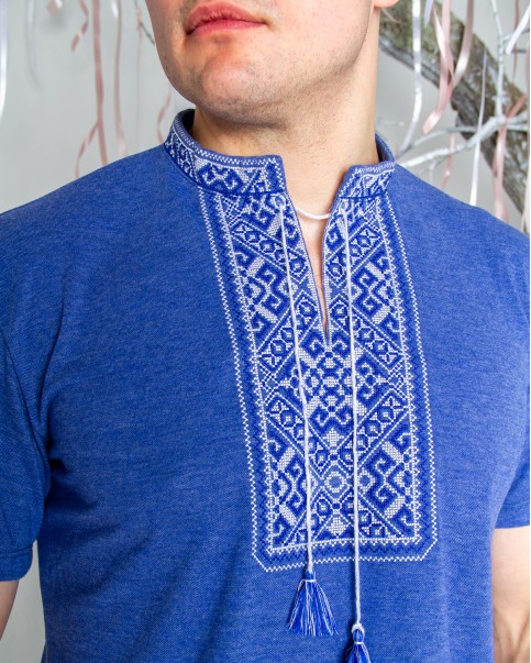 Купити чоловічу футболку вишиванку Традиція (джинс синій з синім) в Україні від Галичанка фото 1
