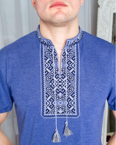 Купити чоловічу футболку вишиванку Традиція (джинс синій з чорним) в Україні від Галичанка фото 2