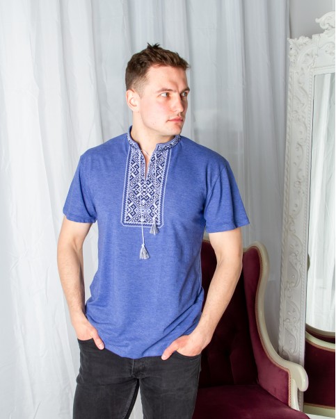 Купити чоловічу футболку вишиванку Традиція (джинс синій з чорним) в Україні від Галичанка фото 1