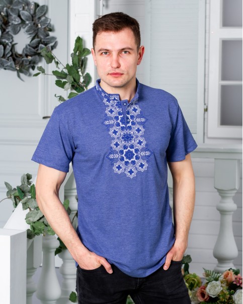 Купити чоловічу футболку вишиванку Захар (джинс синій з синім) в Україні від Галичанка фото 2