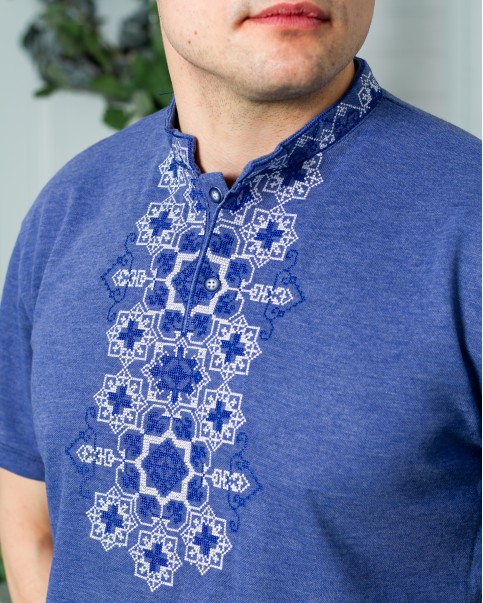 Купити чоловічу футболку вишиванку Захар (джинс синій з синім) в Україні від Галичанка фото 1