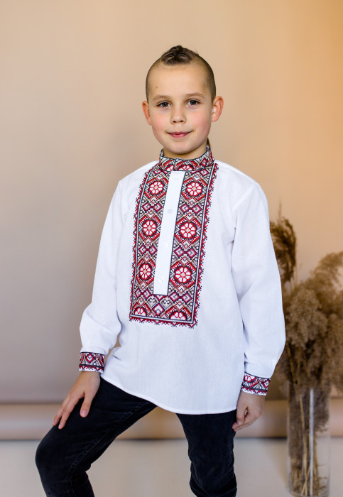 Вишиванка для хлопчика Олекса (білий з червоним) – купити в УкраїнівідГаличанка фото 1