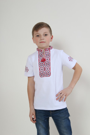 Вишита сорочка для хлопчика Іванко біла з червоним