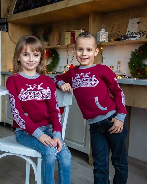 Вишиванка для хлопчика і дівчинки Різдвяна зірка дитячий вишнева фото 1