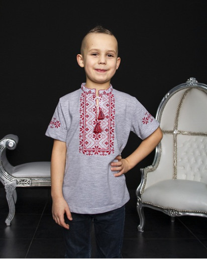 Купить вышитую футболку для мальчика  Зорянчик (серая с красно-белым) - цена от производителя Галичанка