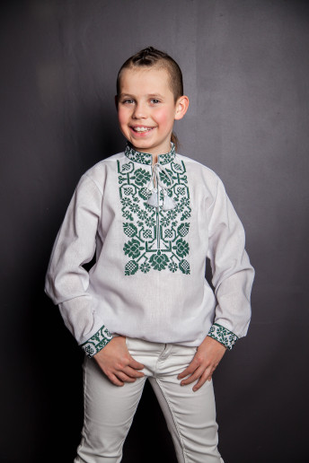 Вышиванка для мальчика Всеволод ( белая с зеленой) –купить в Украине от Галычанка