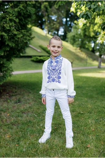 Вышиванка для мальчика Всеволод (белая с синим) –купить в Украине от Галычанка