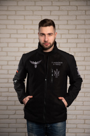 Патриотический свитшот куртка Сокол (черная) с принтом во Львове |Галичанка