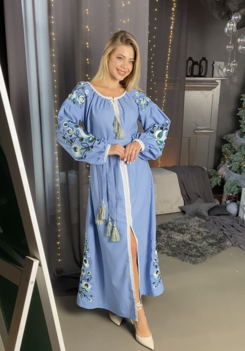 Вишите плаття Мальва (голуба) купити в Україні від виробника Галичанка фото 1