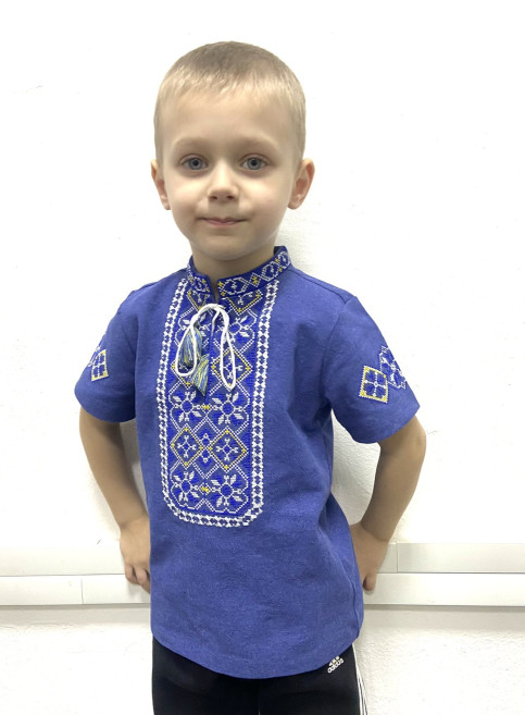 Вишиванка для хлопчика Іванко голуба з синім  фото 2