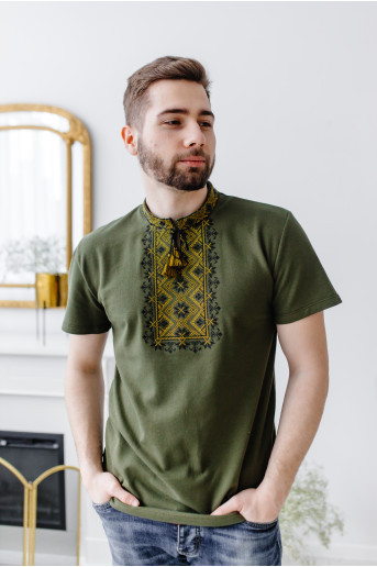 Купити чоловічу футболку вишиванку Зорепад (хакі) в Україні від Галичанка