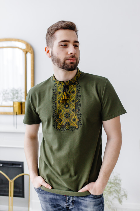 Купить мужскую футболку вышиванку Звездопад (хаки) в Украине от Галычанка фото 1