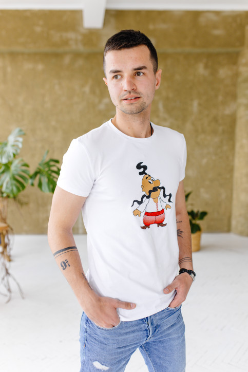 Купити чоловічу футболку Casual Козачок (біла)  в Україні від Галичанка фото 1