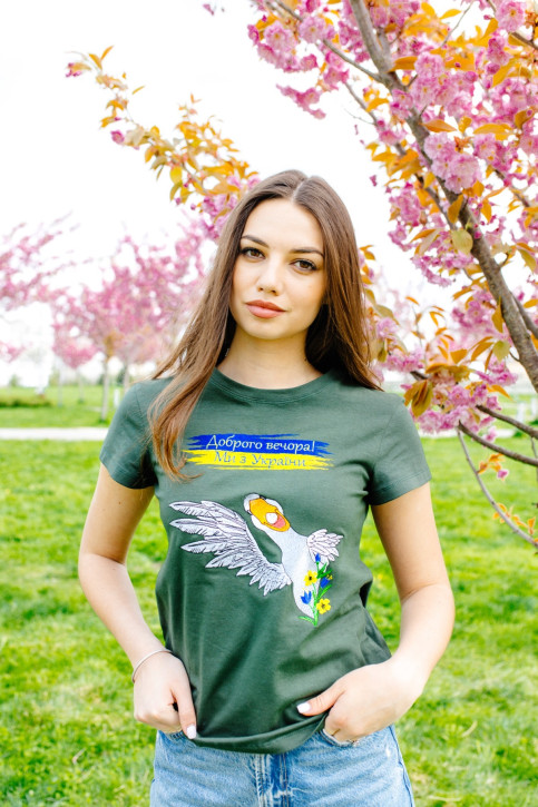 Купити жіночу футболку Casual Гусочка (хакі)  в Україні від Галичанка фото 1