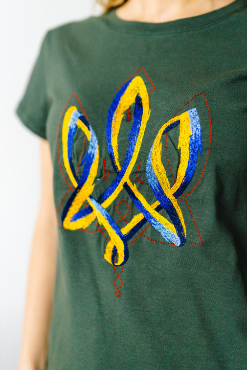 Купити жіночу футболку Casual Тризуб (хакі)  в Україні від Галичанка фото 2