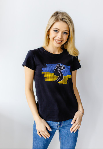 Патриотическая футболка Українка (черная) недорого во Львове |Галичанка