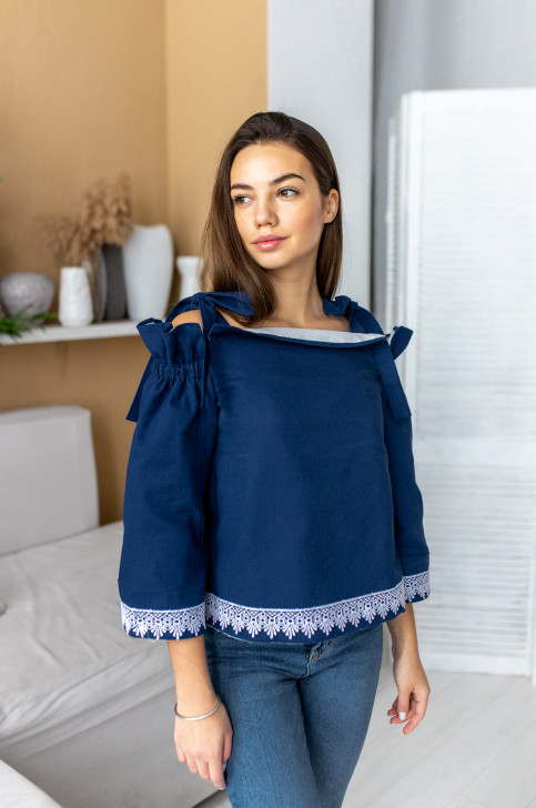 Купить вышиванку женскую Ирена (сине-белая) в Украине от Галычанка фото 3