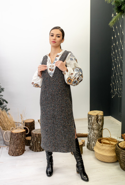 Вишите плаття Сарафан ( меланж сірий) купити в Україні від виробника Галичанка фото 2