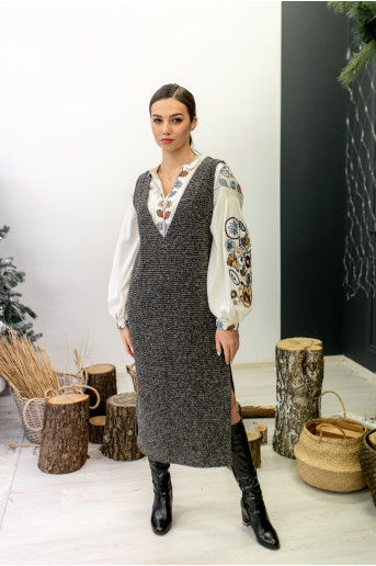 Вишите плаття Сарафан ( меланж сірий) купити в Україні від виробника Галичанка