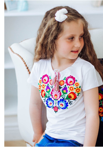 Вышитая футболка для девочки Семицвет белая - цена от производителя Галичанка