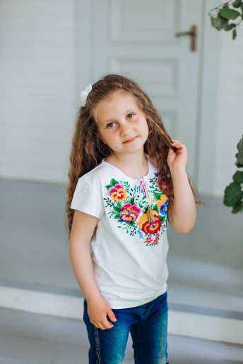 Вышитая футболка для девочки Ясочка (белая) - цена от производителя Галичанка