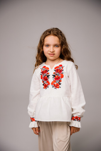 Вышиванка для девочки Соломийка (белая с красной) – купить в Украине от Галычанка	
