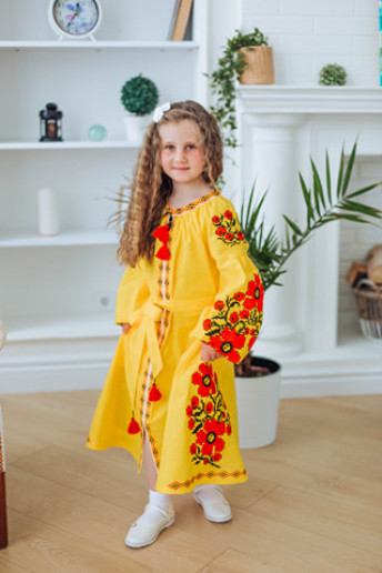 Вышитое платье детское Цветы Праги подросток (желтое) – цена от производителя Галычанка