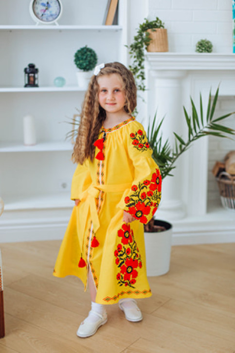 Купити вишите дитяче плаття Квіти Праги  підліток (жовте) – ціна від виробника Галичанка фото 1