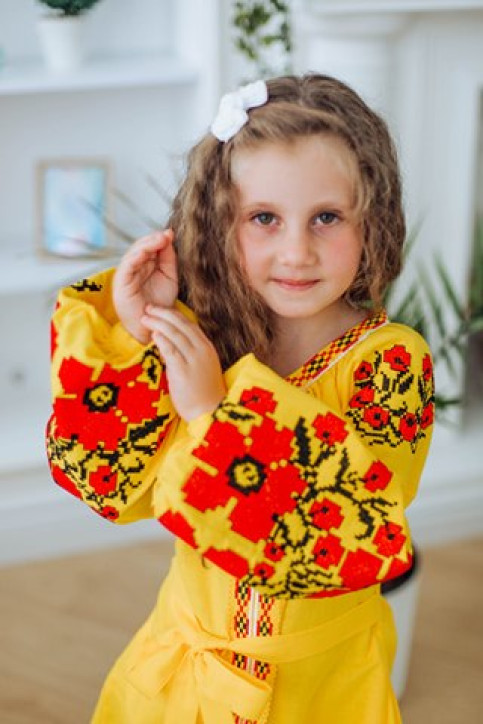 Вишите плаття для дівчинки Квіти Праги жовте  фото 1