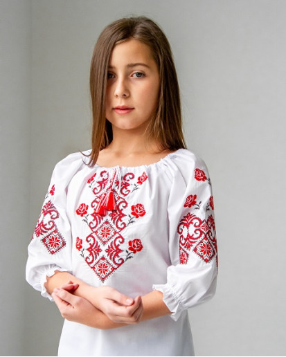 Вышиванка для девочки Маричка (белый с красным) – купить в Украине от Галычанка	