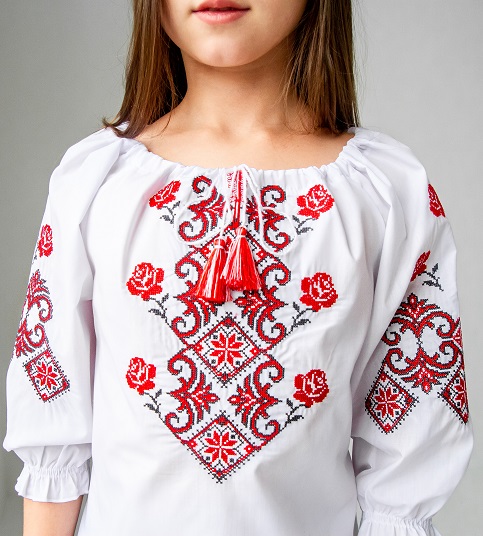 Вишита блузка для дівчинки Марічка білий з червоним фото 2